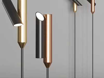 Modern Floor Lamp Design With Gold Black Copper Metal Finishes And Sleek Cylindrical Shape 3d model