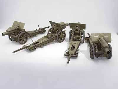Antique Military Weapons Collection Showcasing Old Cannons With Metal Wheels And Historical Design 3d model