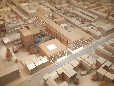 Detailed Architectural City Scale Model With Diverse Buildings Streets And Trees 3d model