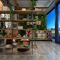 Cozy Beauty Hair Salon Interior With Green Plants Brick Wall And Wooden Shelves