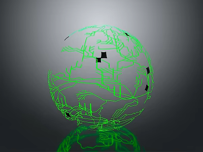 Modern Green Wireframe Sphere Lighting Combination with Decorative Lines and Reflective Base 3d model