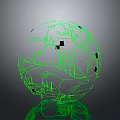 Modern Green Wireframe Sphere Lighting Combination with Decorative Lines and Reflective Base 3d model