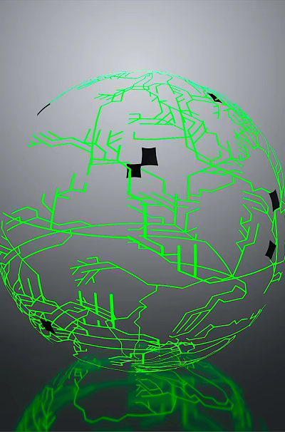 Modern Green Wireframe Sphere Lighting Combination with Decorative Lines and Reflective Base 3d model