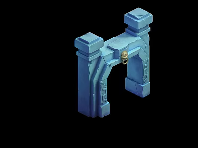 Detailed Blue Decorative Archway Structure With Stone Pillars And Golden Lock 3d model