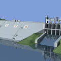 Large Reservoir Dam Structure With Water Gate And Control System 3d model