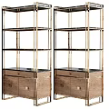 Elegant Modern Storage Shelf Unit With Brass Frame Wooden Cabinet And Glass Shelves