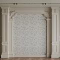 Elegant Bedroom Accent Wall With Decorative Columns And Patterned Wallpaper 3d model