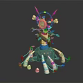 Artistic Decorative Plant With Green Leaves Blue White Accents And Sculptural Base Design