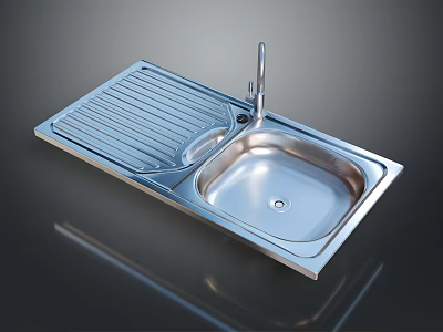 Practical Stainless Steel Kitchen Sink with Drainer Board and Faucet 3d model