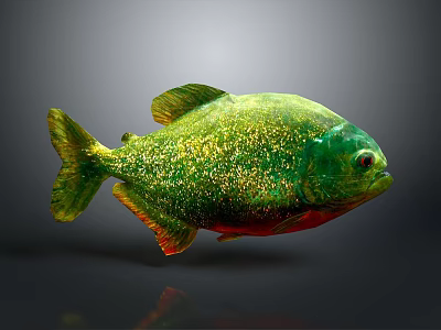 Green And Gold Glittery Fish With Red Underbelly Isolated On Gray Background 3d model