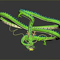 Fantasy Green Dragon Game Character With Long Body Blue Accents And Yellow Sparkles