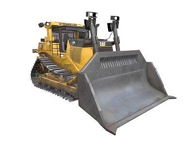 Yellow CAT Bulldozer with Heavy Duty Tracks and Large Front Blade 3d model