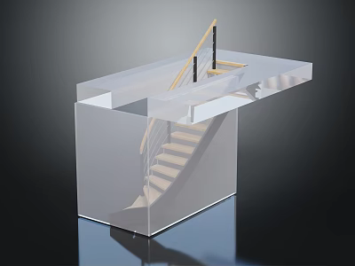 Modern Staircase Structure With Transparent Base Metal Railings And Floating Steps 3d model
