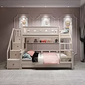 Wooden Bunk Bed With Ladder Drawers And Upper Lower Bed Frames Design 3d model