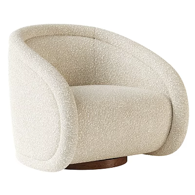 Modern Beige Accent Chair With Plush Textured Fabric And Curved Armrests Wooden Base 3d model