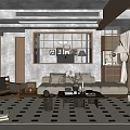 Modern Living Room Interior With Sofa Coffee Table Patterned Rug And City View Window