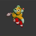Cartoon Yellow Animal with Red Hat White Gloves and Red White Striped Legs