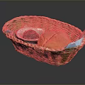 Wicker Basket With Fresh Baked Bread And Red Jam On Black Surface 3d model