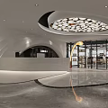 Modern Reception Desk Interior Design With Decorative Ceiling Lighting And Marble Countertop