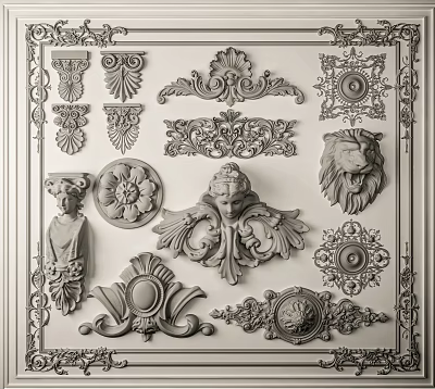 Ornate Classical Carvings Collection With Various Decorative Designs And Details 3d model