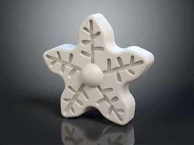 White Snowflake Shaped Decorative Object With Hollow Patterns And Central Knob On Dark Surface 3d model