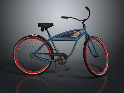 Stylish Blue Bicycle With Red Rim Wheels Black Seat And Handlebars 3d model