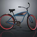 Stylish Blue Bicycle With Red Rim Wheels Black Seat And Handlebars