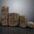 Rustic Brown Bread Pieces of Various Sizes with Rough Surfaces and Gray Background 3d model