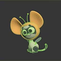 Cute Cartoon Game and Movie Character with Big Orange Ears Blue Body and Antennae