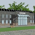 Public Restroom Building With Solar Panels Brick Wall Glass Door Green Trees And Lawn