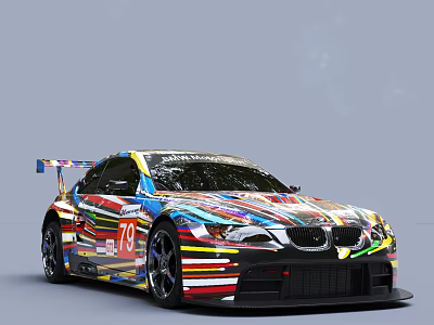 BMW Race Car With Colorful Striped Design And Number 49 3d model