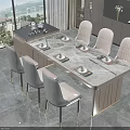 Modern Dining Table Set With Marble Tabletop White Chairs And Gold Legs In Bright Room