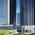 Tall Modern Office Building With Glass Curtain Walls Central Plaza And Greenery