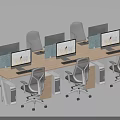 Modern Office Workstations With Ergonomic Chairs And Computer Monitors 3d model