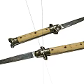Two Sharp Knives With Wooden Handles Placed Side By Side On White Background
