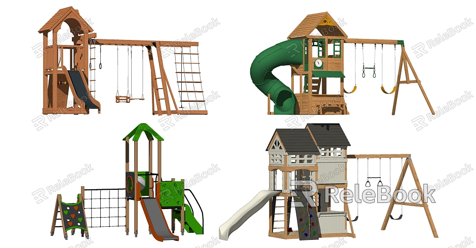 Modern Amusement Equipment Wooden Children's Amusement Climbing Slide Swing Ring model