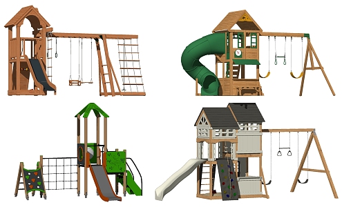 Modern Amusement Equipment Wooden Children's Amusement Climbing Slide Swing Ring 3d model