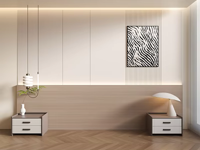 Modern Interior With Zebra Art Nightstands Lamps And Herringbone Floor 3d model