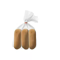 Three Fresh Bread Loaves in Transparent Plastic Bag on Black Background