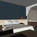 Modern Hotel Room Interior With Bed TV Window And Seating Area 3d model