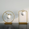 Elegant Table Lamps with Gold Frame Round Square Design and White Globe Shade 3d model