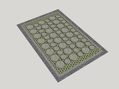 Garden Ornament Stone Pavement Design With Circular Slabs Green Area And Brick Border 3d model