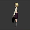 Anime Game Character With Blonde Hair Headband White Top Purple Skirt Holding Red Guitar Case