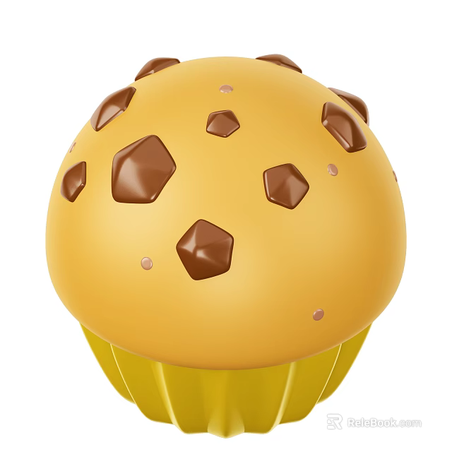 Yellow Cupcake With Paper Liner Chocolate Chunks And Small Pink Sprinkles 3d model 