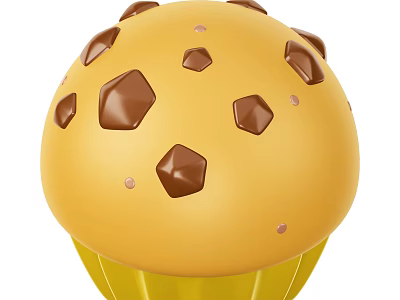 Yellow Cupcake With Paper Liner Chocolate Chunks And Small Pink Sprinkles 3d model