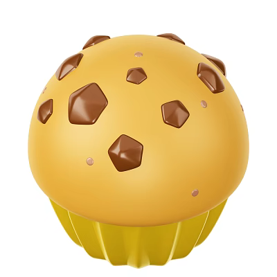 Yellow Cupcake With Paper Liner Chocolate Chunks And Small Pink Sprinkles 3d model
