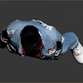 Woman Wearing Red Top Blue Denim Jacket Blue Jeans And Black Bun Hairstyle