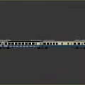 Blue And White Passenger Train Model With Multiple Cars On Dark Background