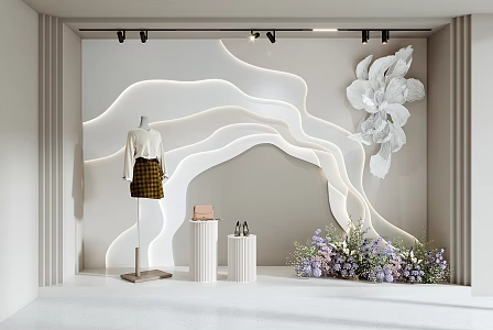 Modern clothing store window beautiful Chen background wall 3d model