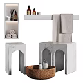 Elegant Marble Bathroom Accessories With Arched Stands Towels Storage Basket And Bottles